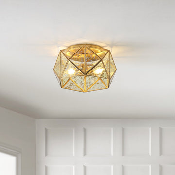 Violet 12.5" Industrial Vintage Iron/Glass LED Flush Mount - JONATHAN Y